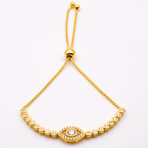 18K Gold Plated Adjustable Sterling Silver Evil Eye Bracelet 2
