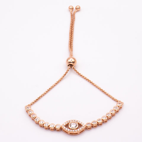 Rose Gold Plated Adjustable Sterling Silver Evil Eye Bracelet 1