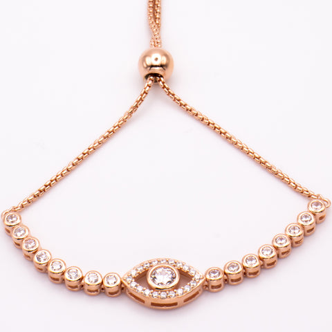Rose Gold Plated Adjustable Sterling Silver Evil Eye Bracelet 4