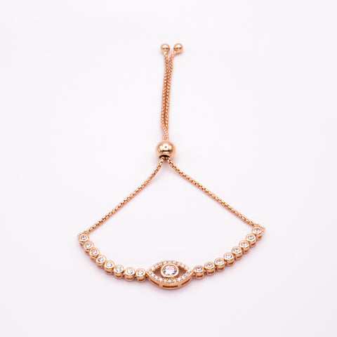Rose Gold Plated Adjustable Sterling Silver Evil Eye Bracelet
