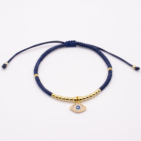 Navy Blue Handwoven Adjustable Evil Eye Charm Bracelet