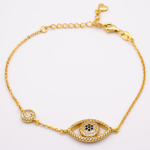 18K Gold Plated Adjustable Bracelet with Evil Eye 1