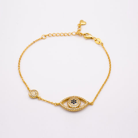 18K Gold Plated Adjustable Bracelet with Evil Eye