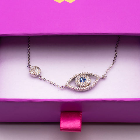 Adjustable Sterling Silver Bracelet with Evil Eye 2