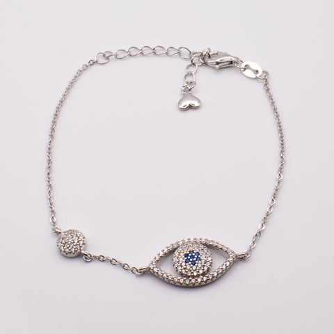 Adjustable Sterling Silver Bracelet with Evil Eye