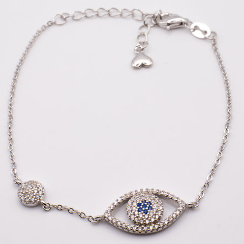 Adjustable Sterling Silver Bracelet with Evil Eye 1