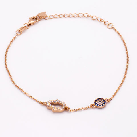 Rose Gold Plated Charm Bracelet with Hamsa and Evil Eye 1