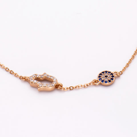Rose Gold Plated Charm Bracelet with Hamsa and Evil Eye 2