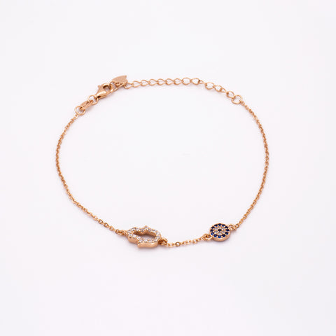 Rose Gold Plated Charm Bracelet with Hamsa and Evil Eye