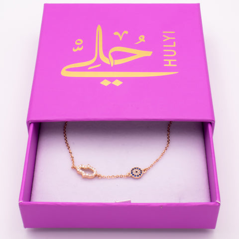 Rose Gold Plated Charm Bracelet with Hamsa and Evil Eye 3
