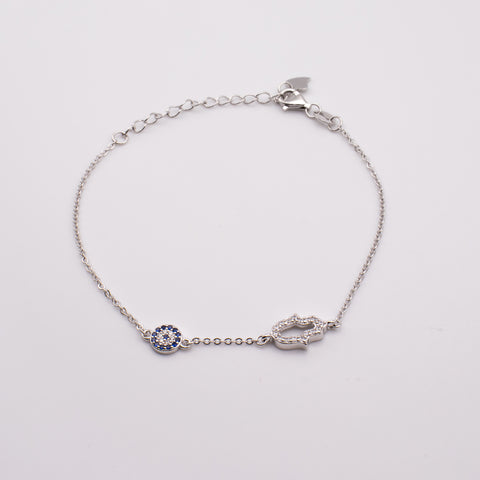 Sterling Silver Charm Bracelet with Hamsa and Evil Eye