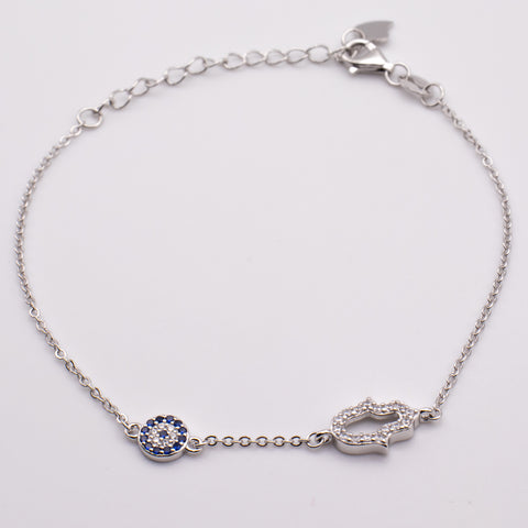 Sterling Silver Charm Bracelet with Hamsa and Evil Eye 1