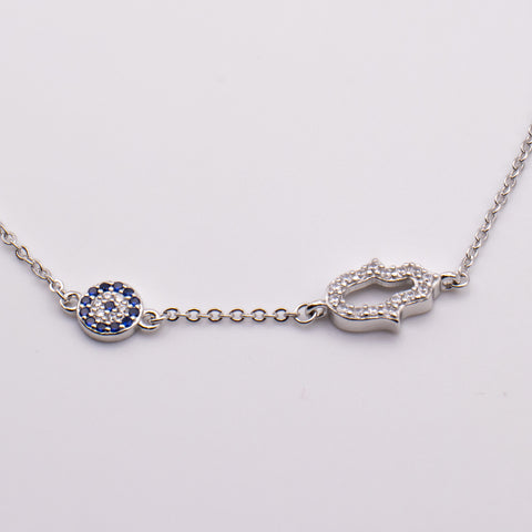 Sterling Silver Charm Bracelet with Hamsa and Evil Eye 2