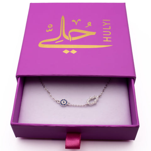 Sterling Silver Charm Bracelet with Hamsa and Evil Eye 3
