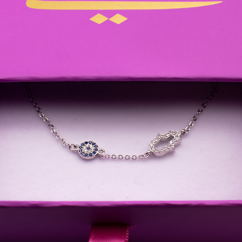 Sterling Silver Charm Bracelet with Hamsa and Evil Eye 4