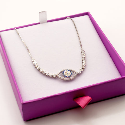 925 Sterling Silver Cubic Zirconia Evil Eye Adjustable Bracelet