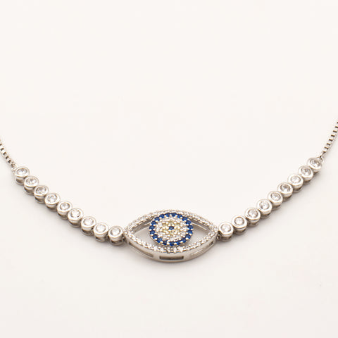 925 Sterling Silver Cubic Zirconia Evil Eye Adjustable Bracelet