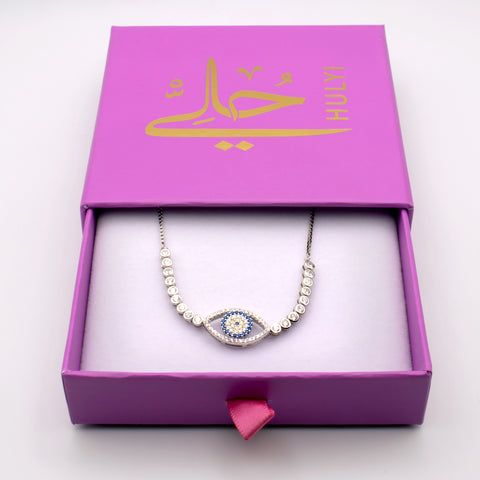 925 Sterling Silver Cubic Zirconia Evil Eye Adjustable Bracelet